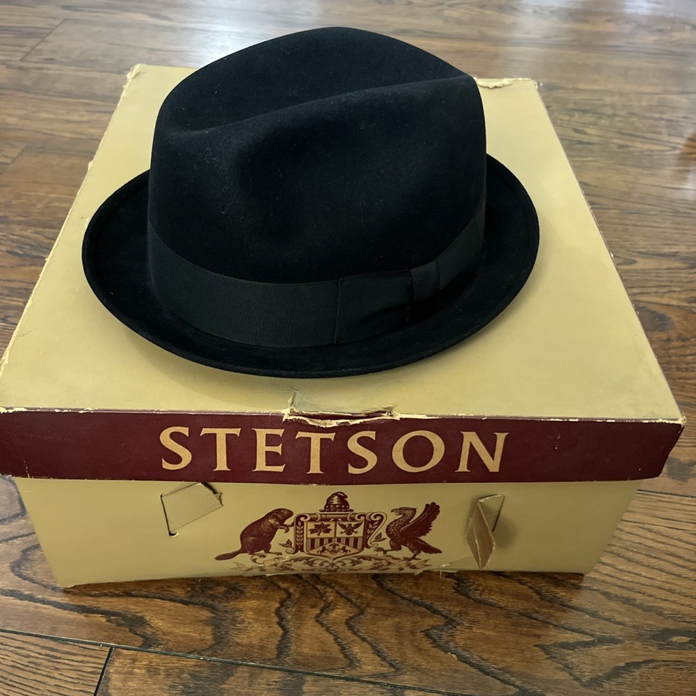 Vintage Black Stetson 3x Beaver Quality Fedora Black Sz 7 1/4 With Box